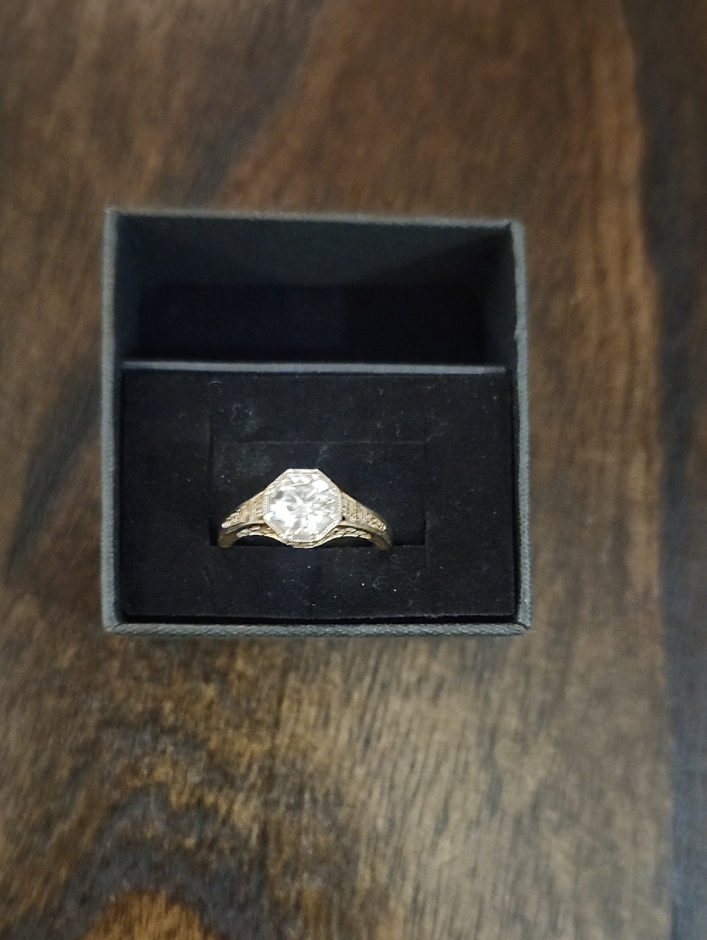 Vintage-Inspired Gold Ring with Moissanite Stone